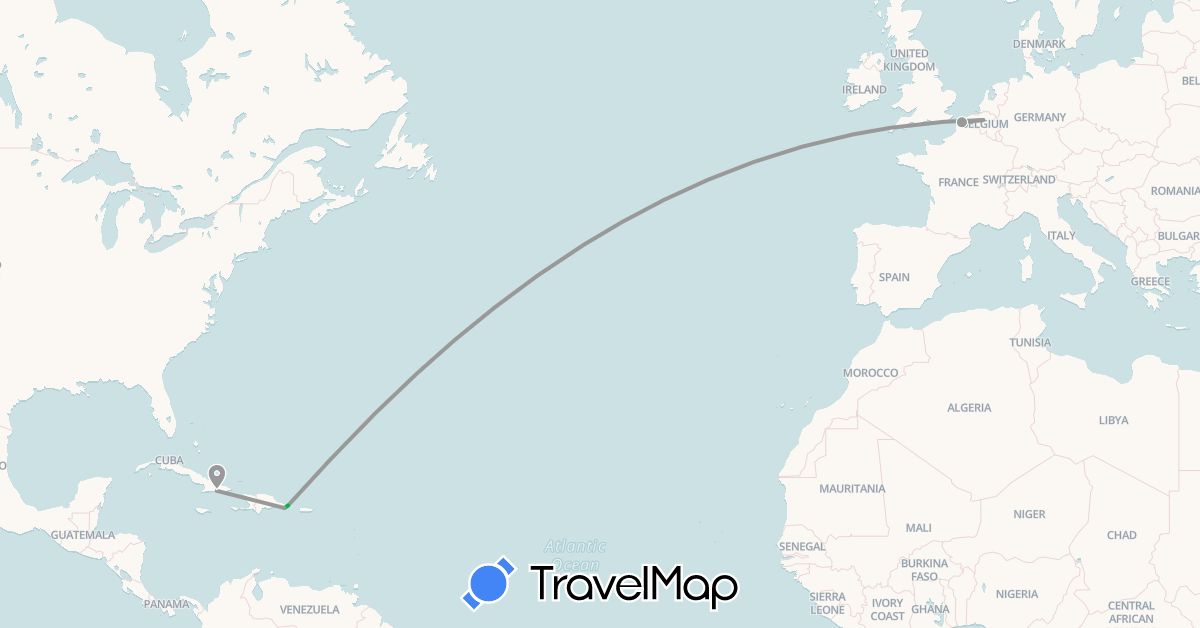 TravelMap itinerary: driving, bus, plane in Belgium, Cuba, Dominican Republic, France (Europe, North America)